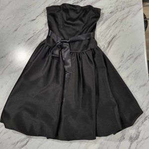 Le chateau black strapless satin pouf dress with ribbon